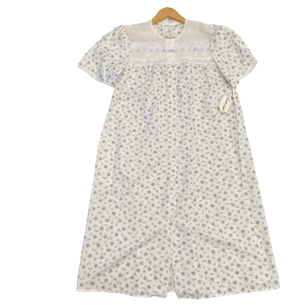 Vintage French Maid long nightie NWT liberty floral white baby blue size medium